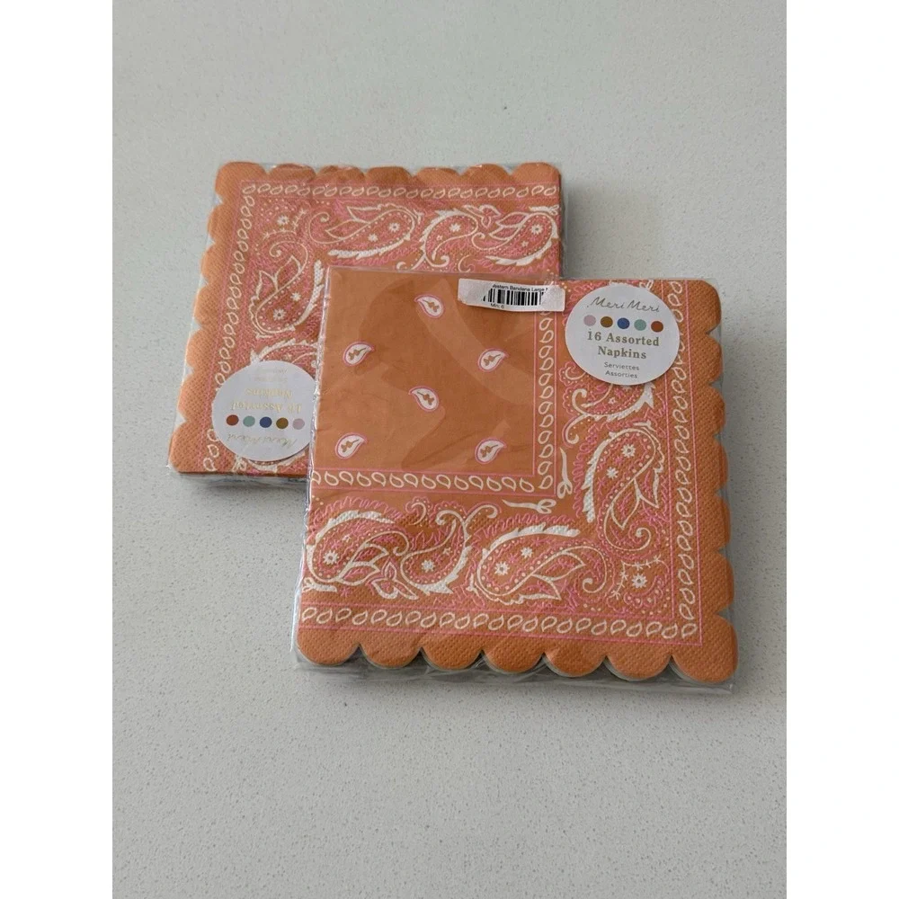 Meri Meri Western Multicolor Bandana‎ Paper Napkins Scalloped 2 Packs Of 16 New